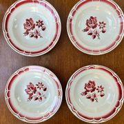 Set of 4 antique soup plates – burgundy floral decoration Badonvill