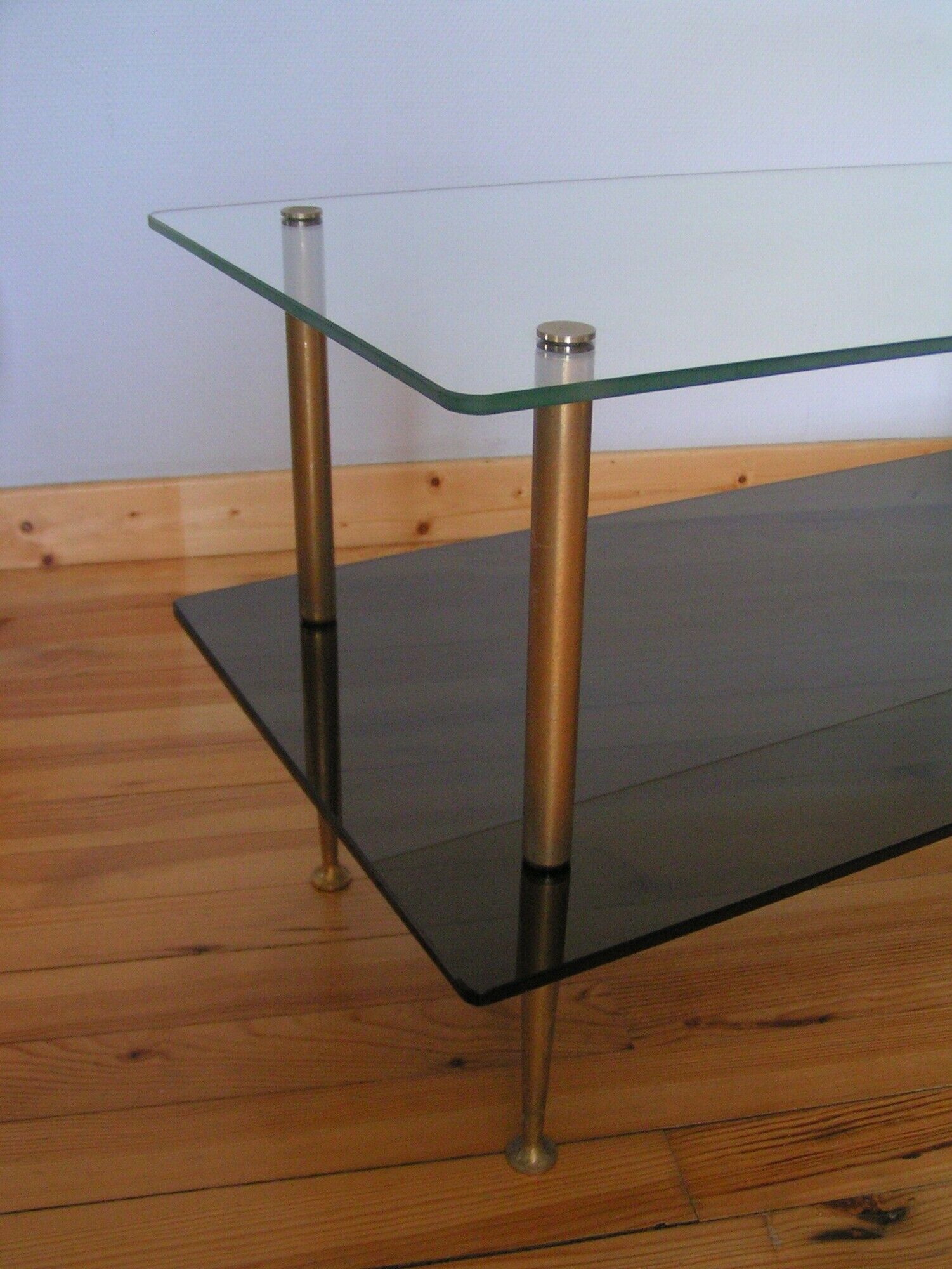 Coffee table double top glass and base brass 60 years