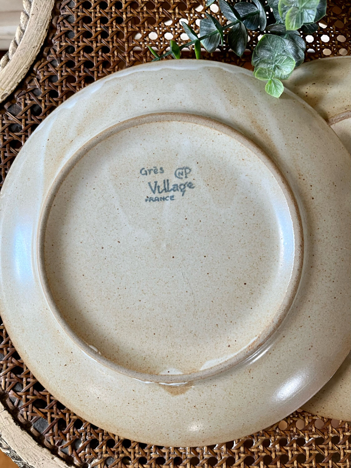 Set of four vintage stoneware plates