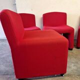 ARFA publisher - Series of 4 fireside chairs - In red wool, round metal legs - 1980