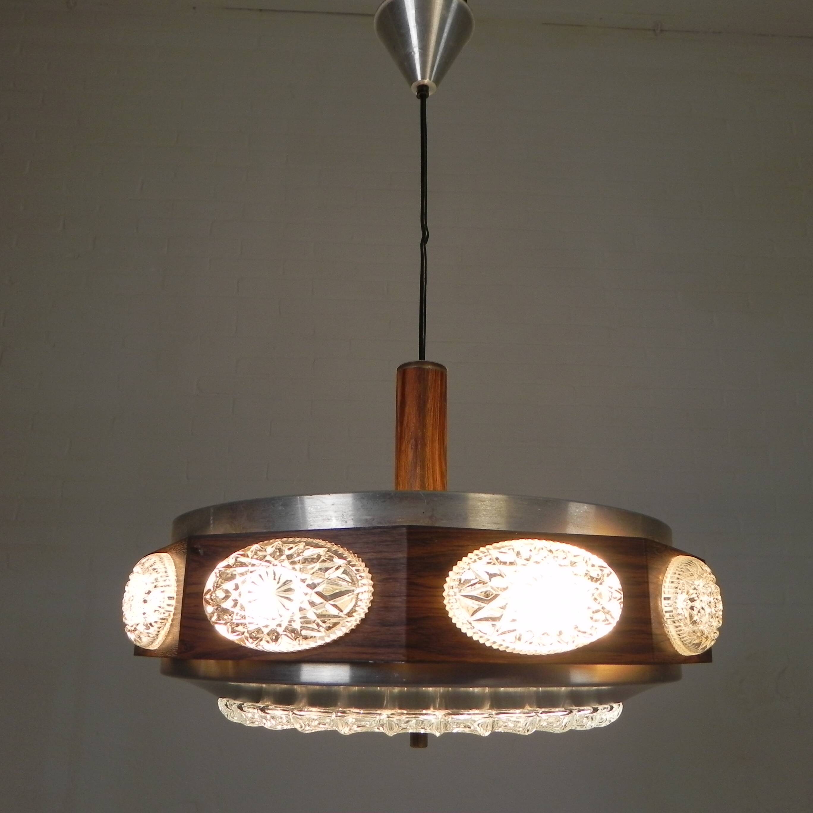 Vintage Lakro pendant light with 9 oval glass panels and 1 round glass panel, 1970s