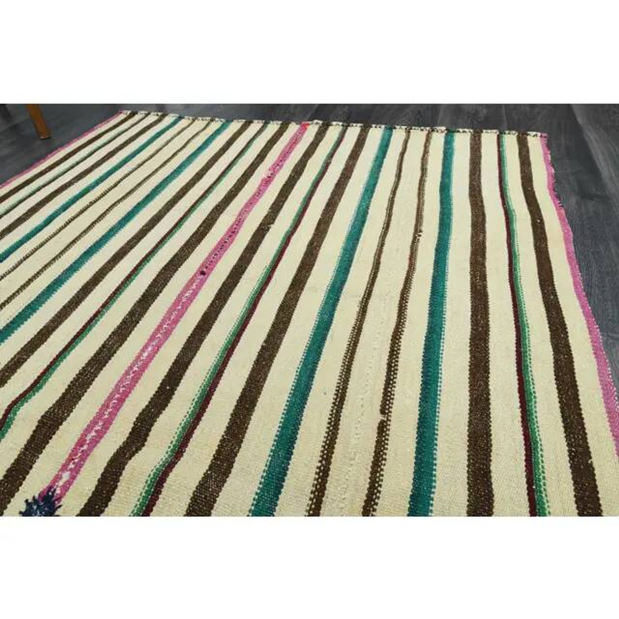 1970s Vintage Turkish Oushak Handmade Wool Cotton Beige Area Rug 137x221