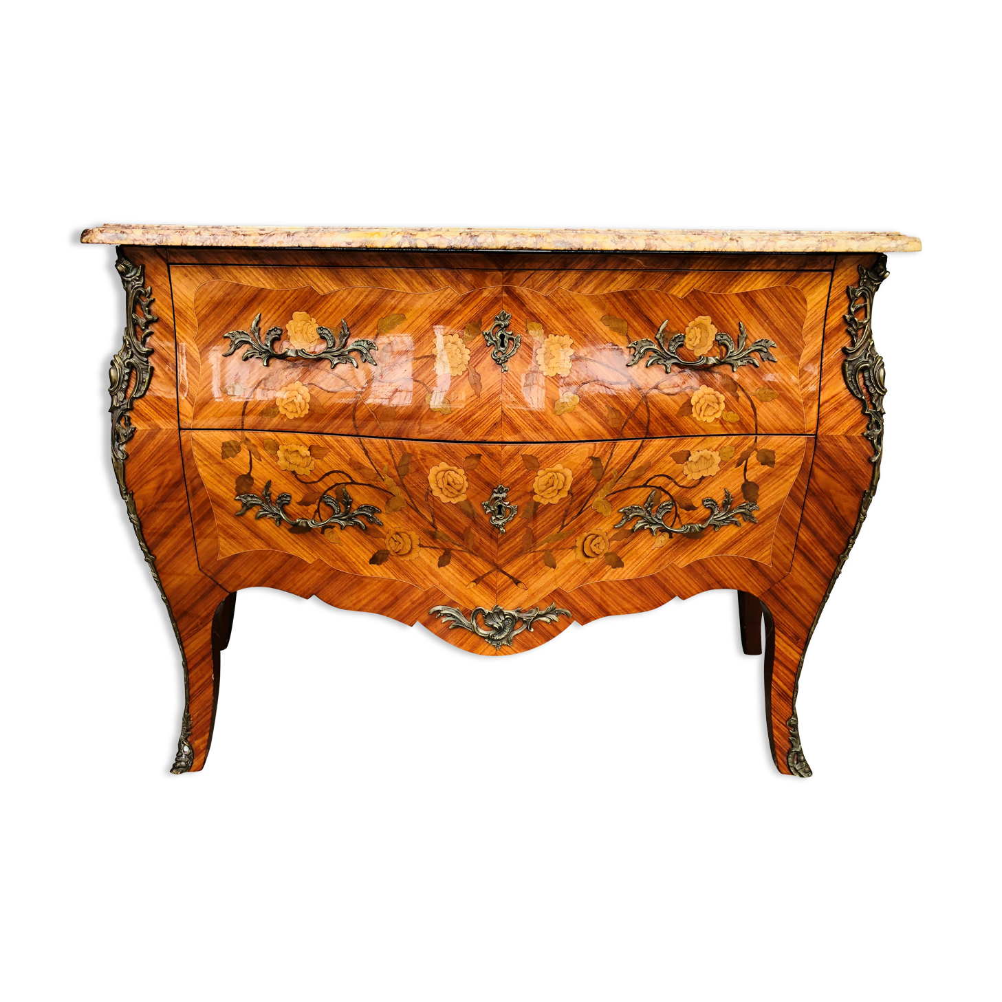 Marquetry chest of drawers two drawers in Louis XV style