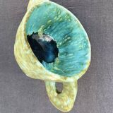 Stoneware bowl with handles, signed handmade ceramic.