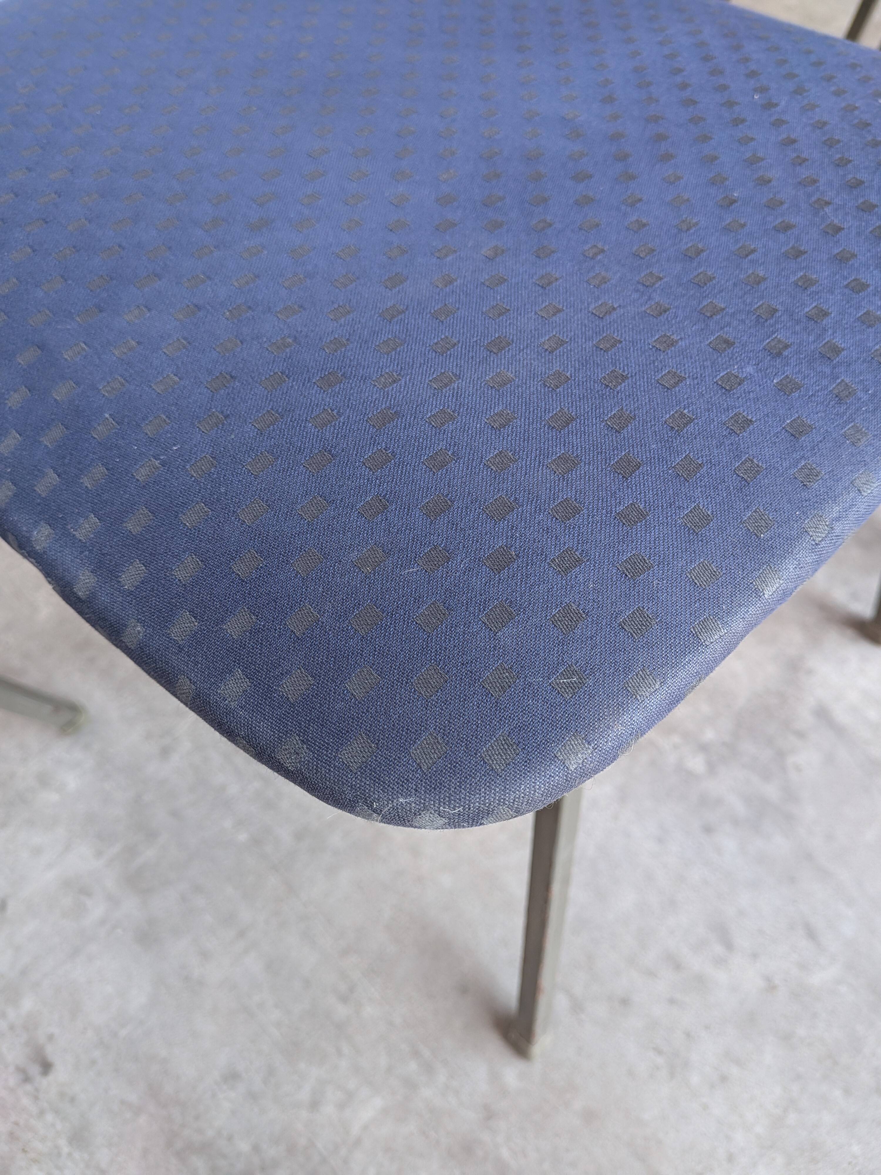 Set of 4 Vintage Stol Kamnik School Chairs Blue Upholstered Retro Dining Ch