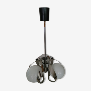 Design space age 3 globes opaline and stainless hanging lamp