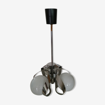 Suspension design space age 3 globes opaline et inox