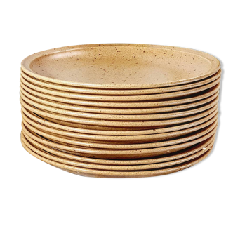 Set of 7 flat plates Sarreguemines speckled sandstone