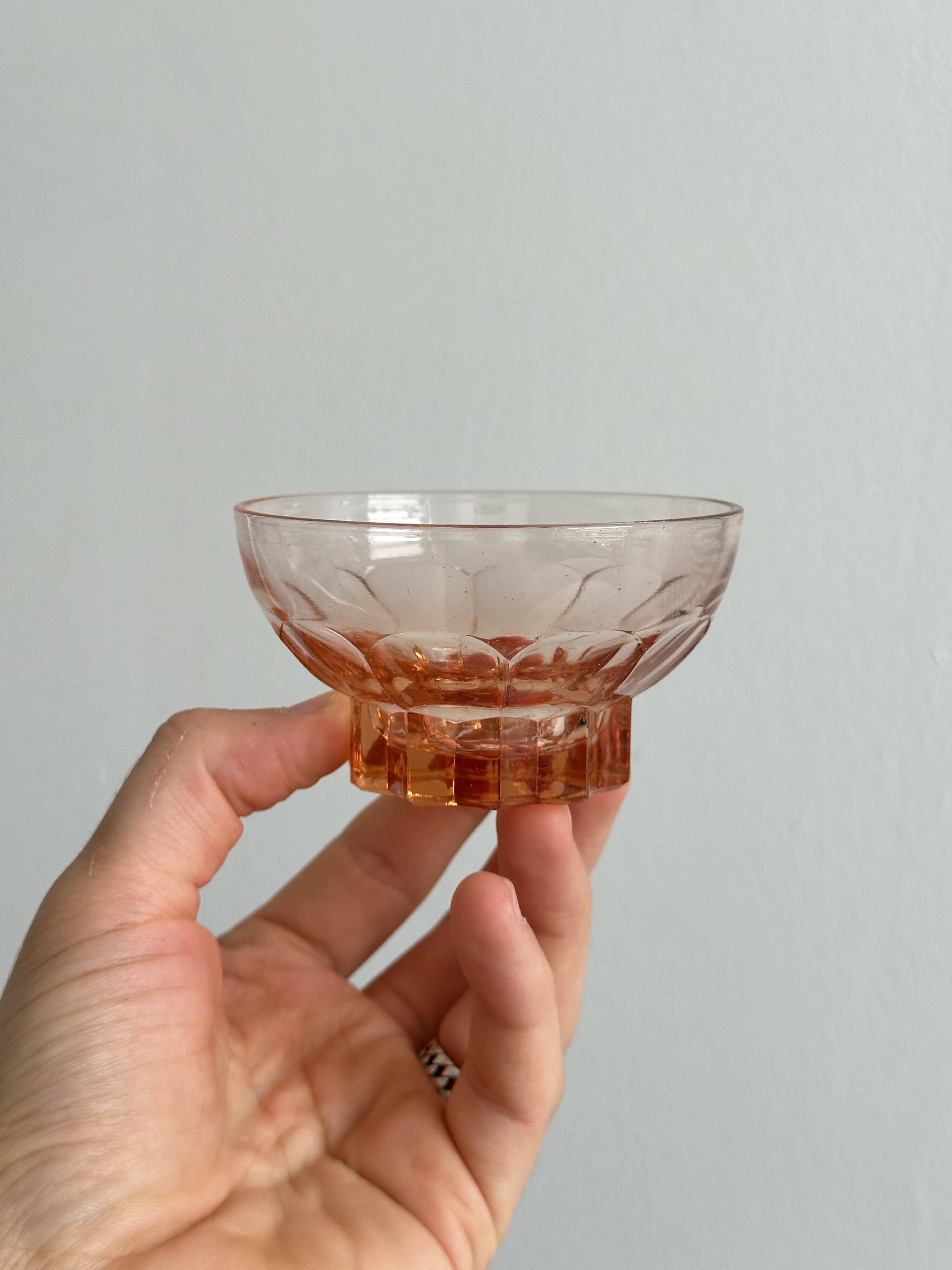 10 translucent pink bowls, small colored glass ramekin