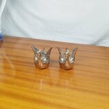 Pair of Silver Metal Zoomorphic Swan Candle Holders, Vintage 70s