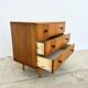 Commode scandinave 3 tiroirs en chêne, boutons noirs — années 60