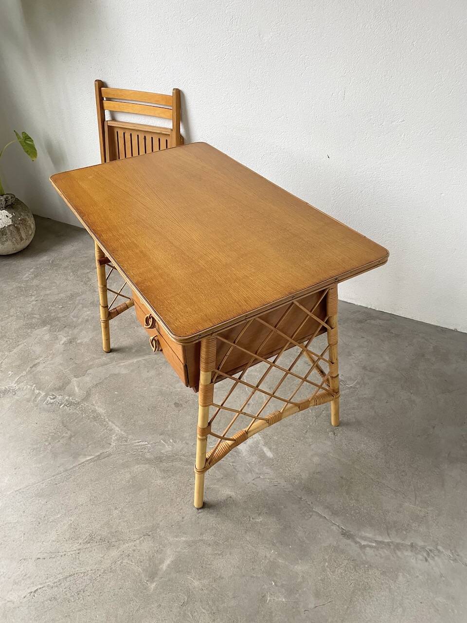 Bureau rotin Louis Sognot et sa chaise