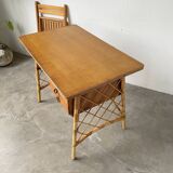 Louis Sognot rattan desk and its chair