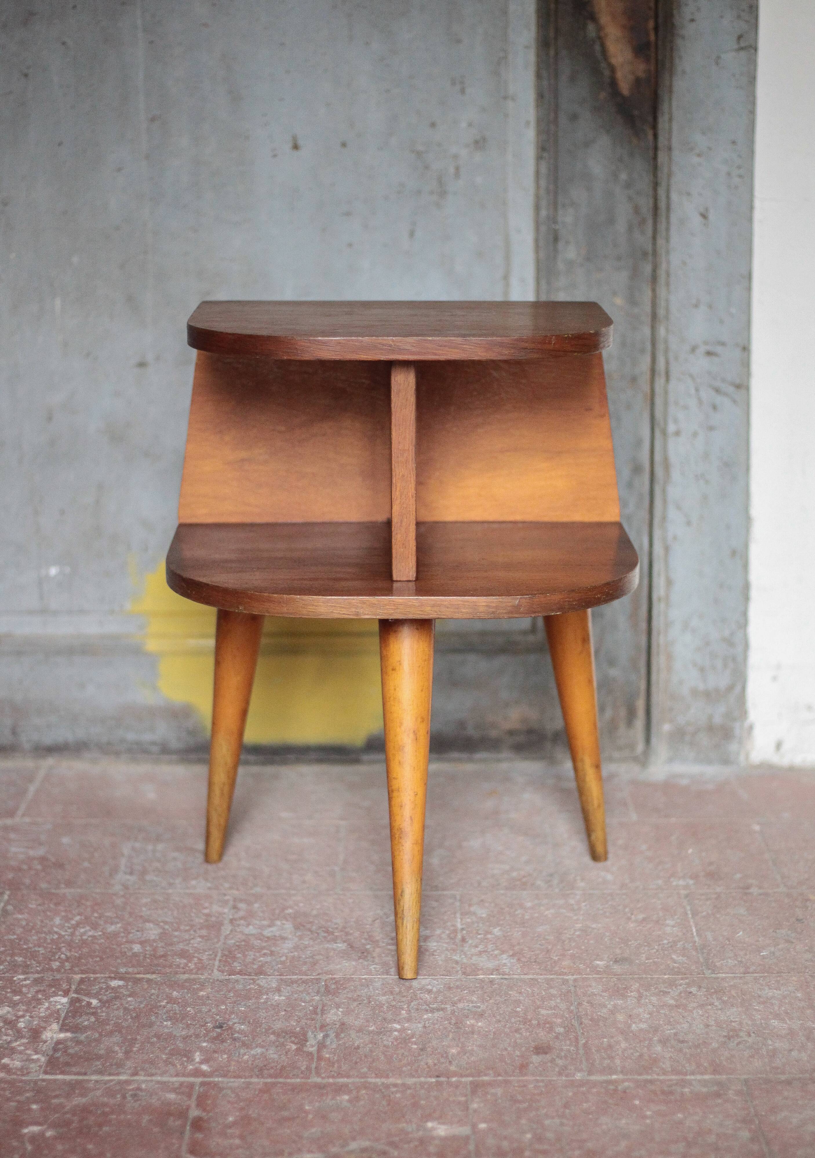 Vintage wooden bedside table, wooden bedside table with compass legs
