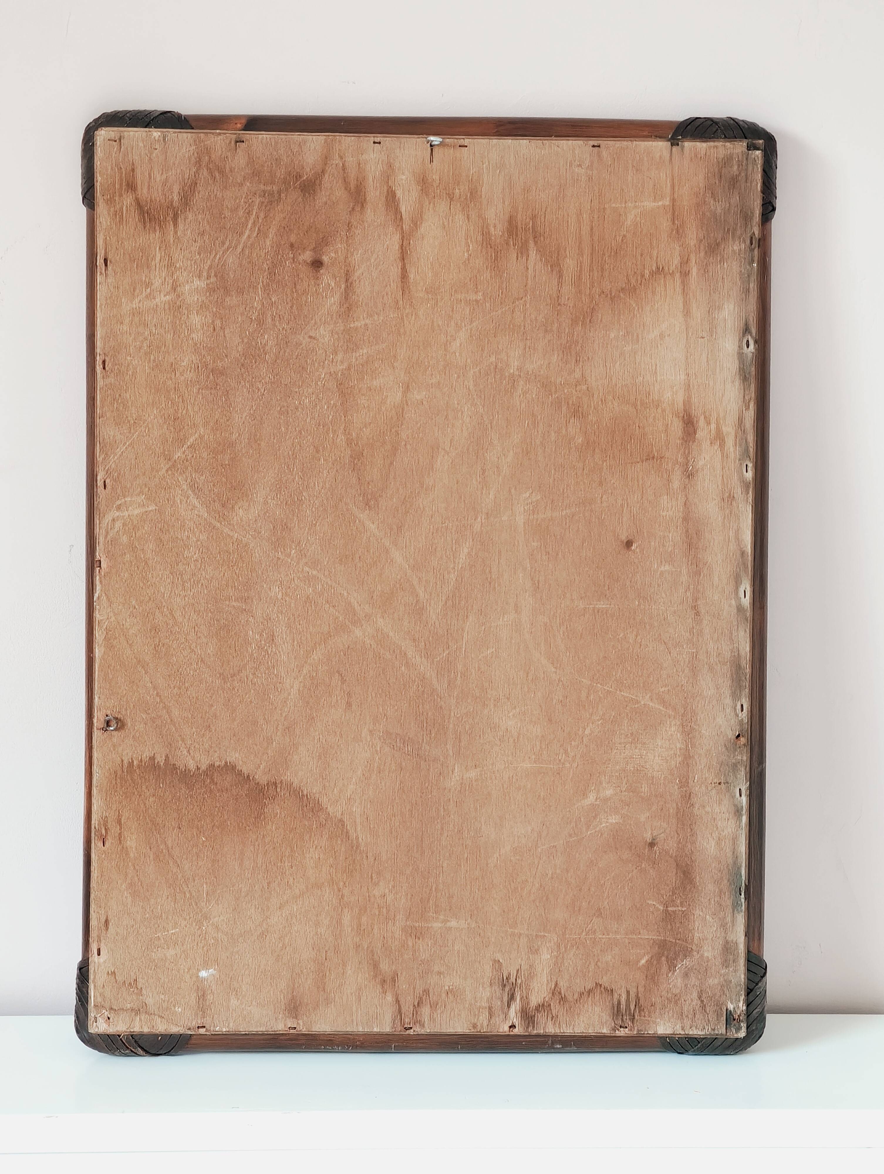 Antique mirror in bamboo and woven leather