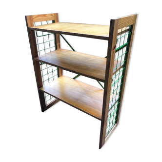 Vintage metal and pine bookcase shelf Prisunic circa 1960
