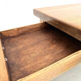 Solid oak farmhouse table, square legs.