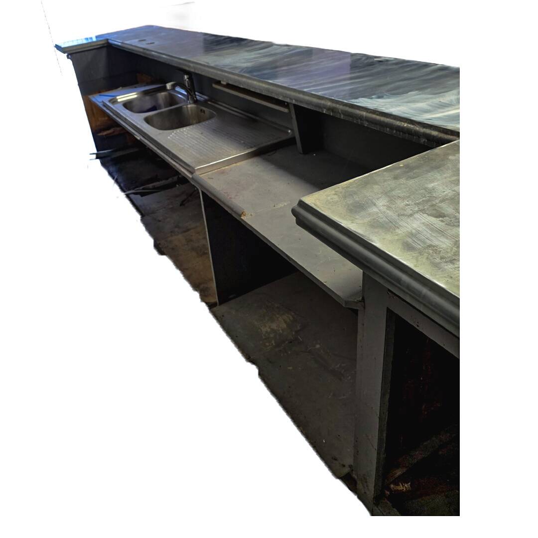 Large early 20th century inlaid wood bar counter - 410cm