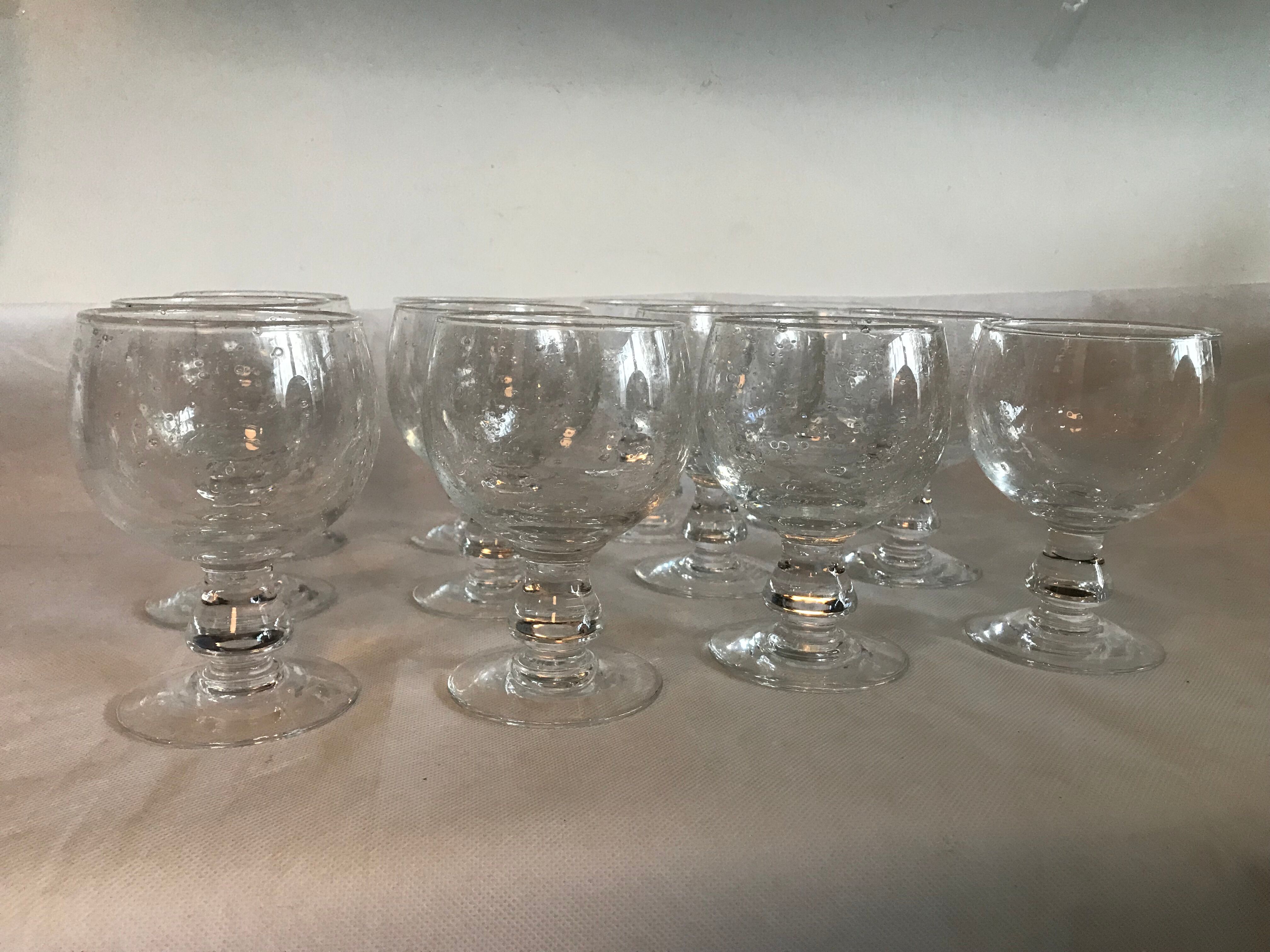 Lot 24 old crystalline glasses blown and bubbled 2 different sizes