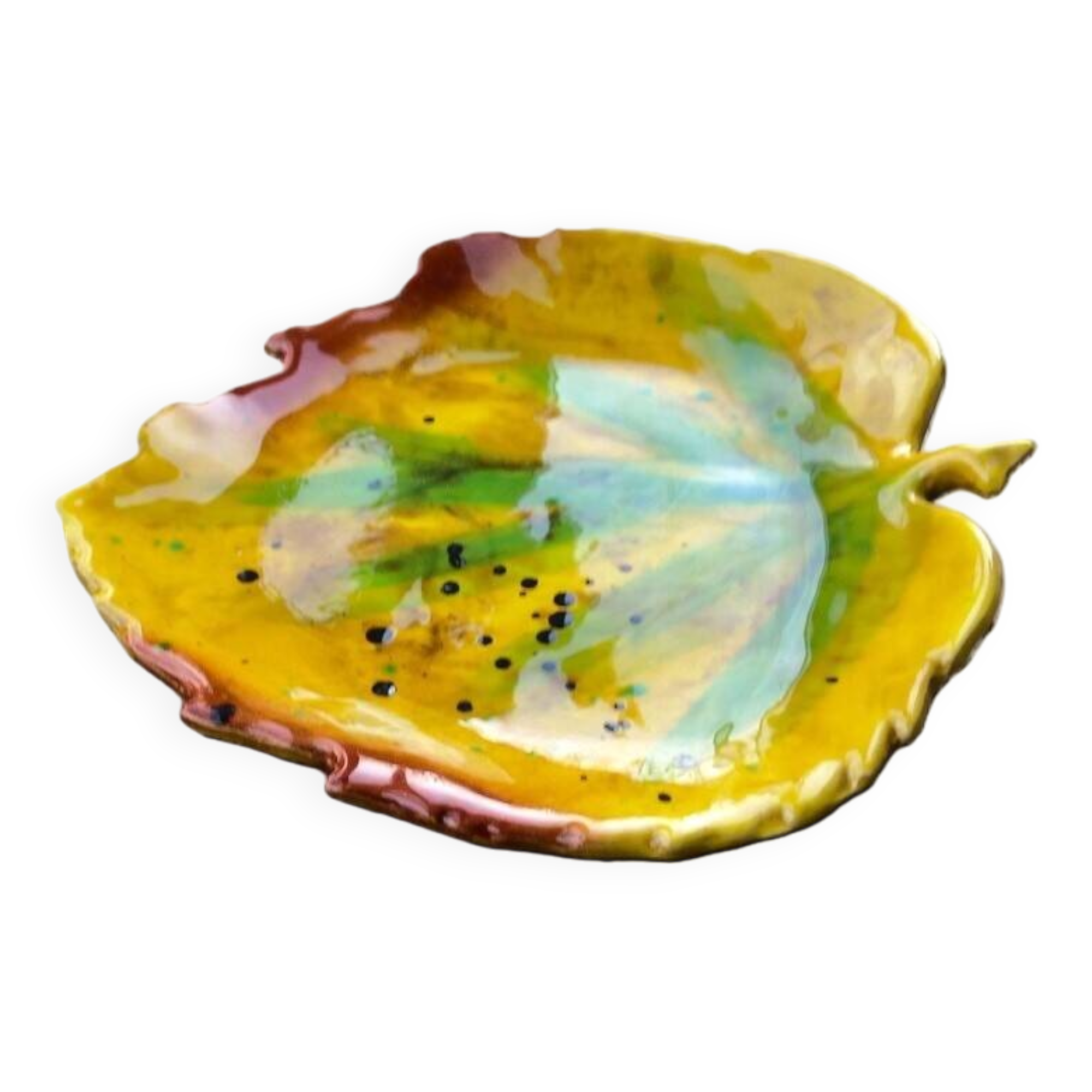 Leaf-shaped dish in glazed ceramic, 1960s-70s