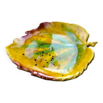 Leaf-shaped dish in glazed ceramic, 1960s-70s