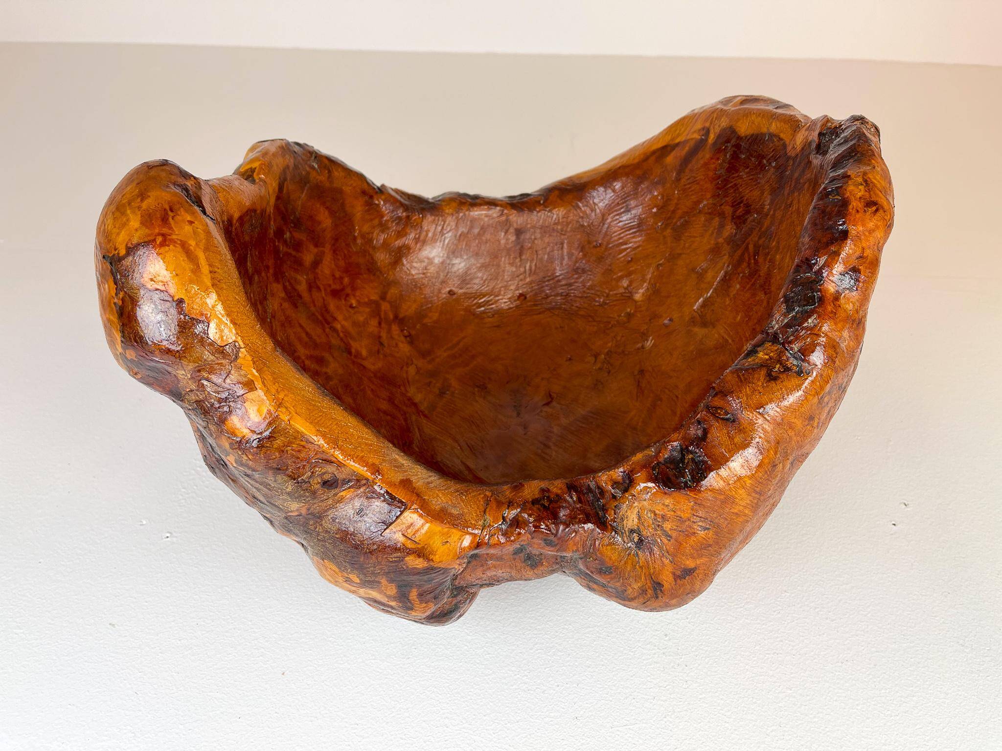 Exceptional large bowl in organic Swedish folk root, around 1960.