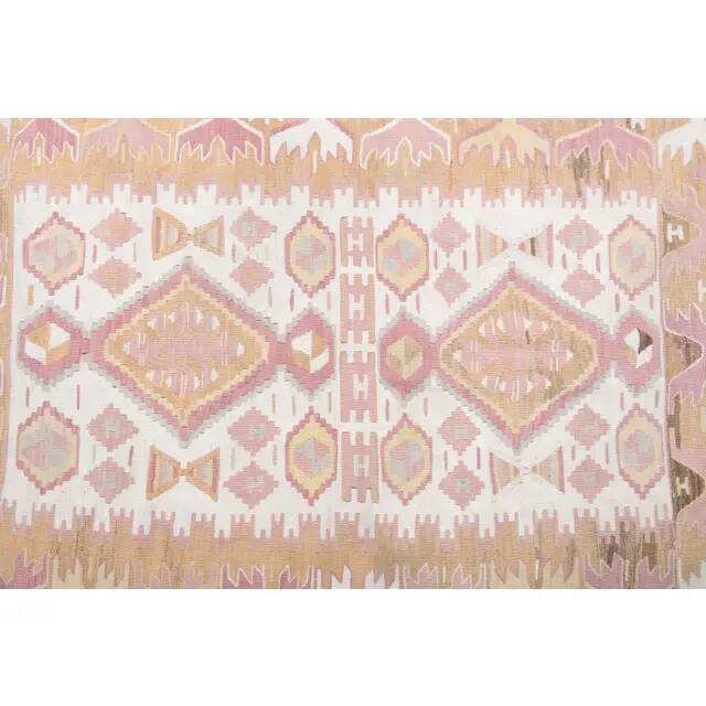 Vintage Turkish Oushak handmade cotton pink wool kilim area rug 120x165