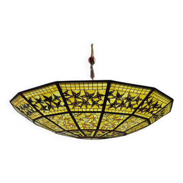 Impressive Tiffany Style Stained Glass Chandelier from the 1990s