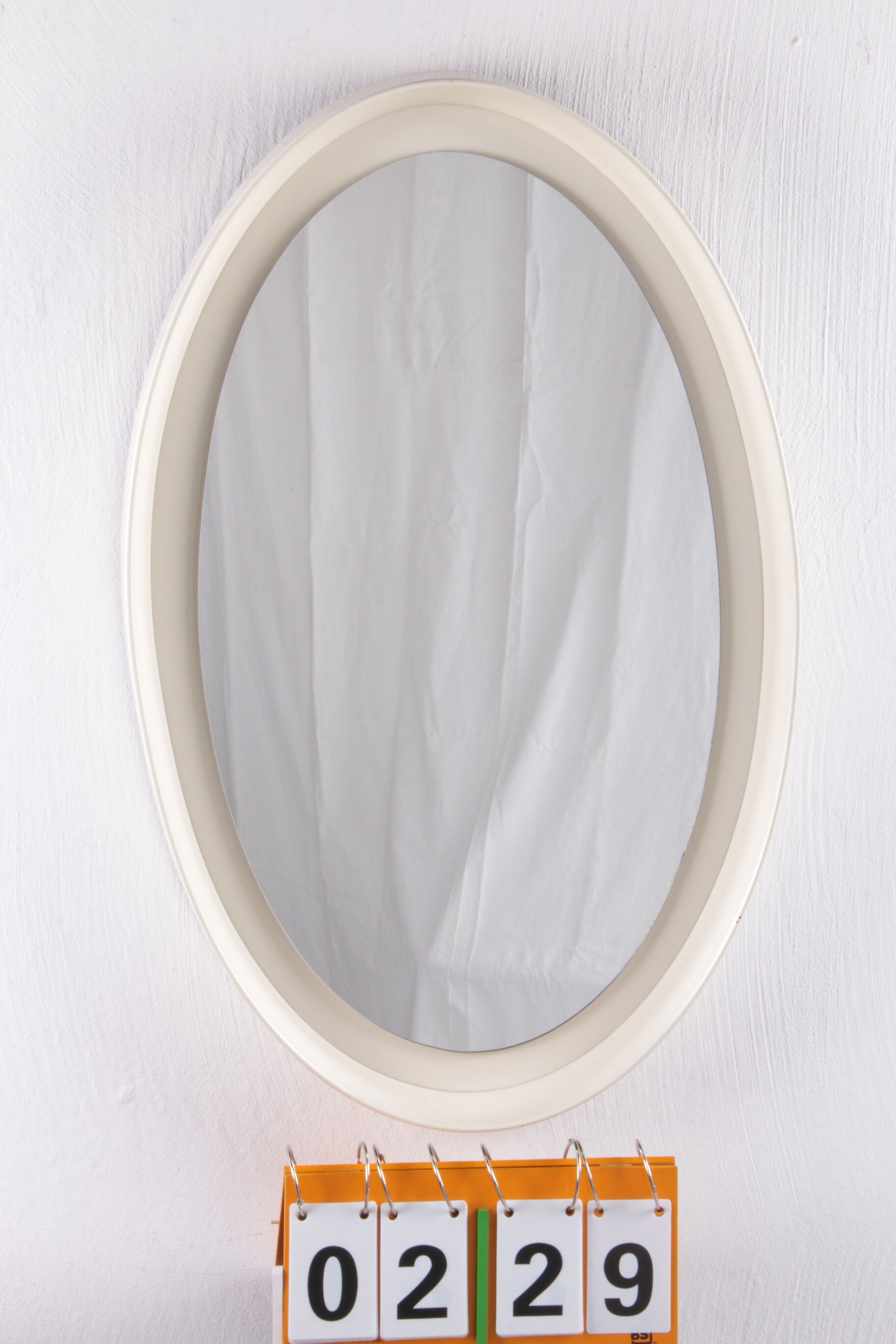 Vintage Large White Wooden Oval Wall Mirror 1960s
