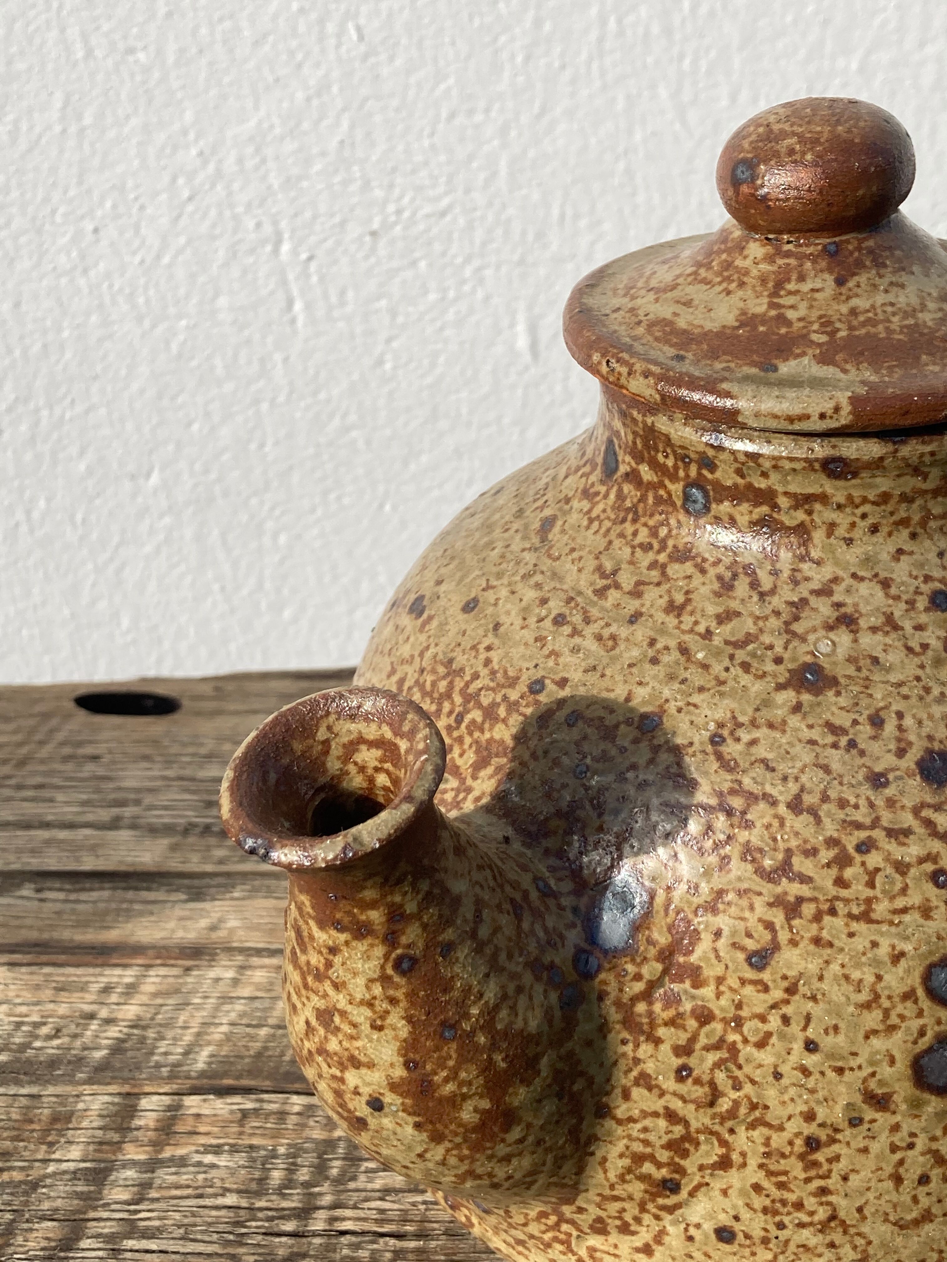 Breton stoneware teapot / vintage glazed ceramic pottery