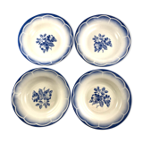 4 assiettes creuses Digoin Sarreguemines modele Marsac blanc et bleu avec fleur art déco