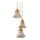 Vintage triple tulip pendant light in chiseled glass and holophane