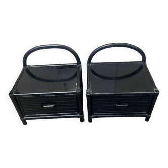 Pair of black rattan bedside tables