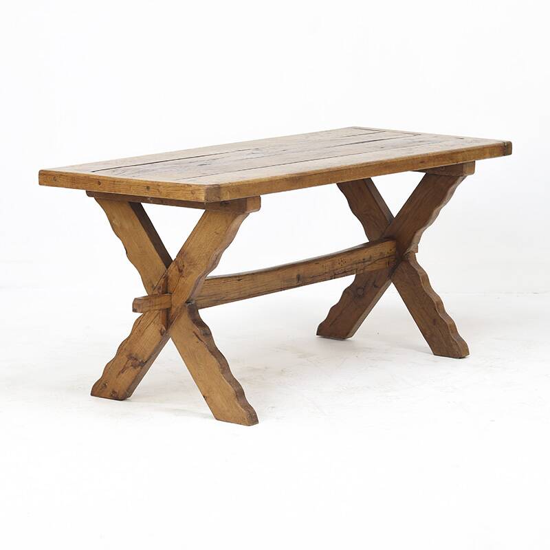 Rustic Oak Brutalist Vintage Dining Table