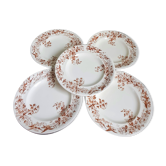 Set of Five Antique French Ceramic Plates with Birds and Flowers - Longwy - late XIX century