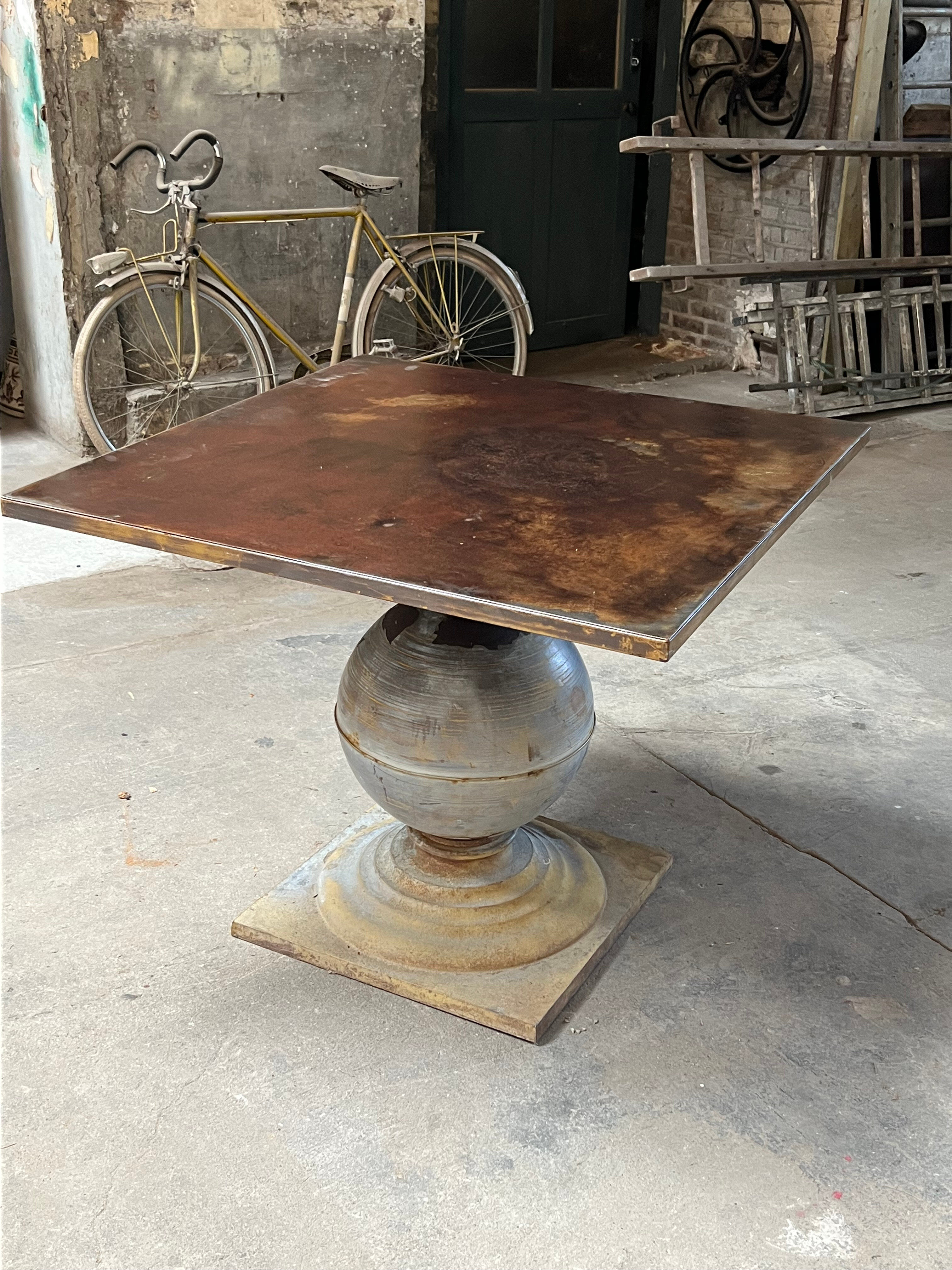 Patinated steel and zinc table