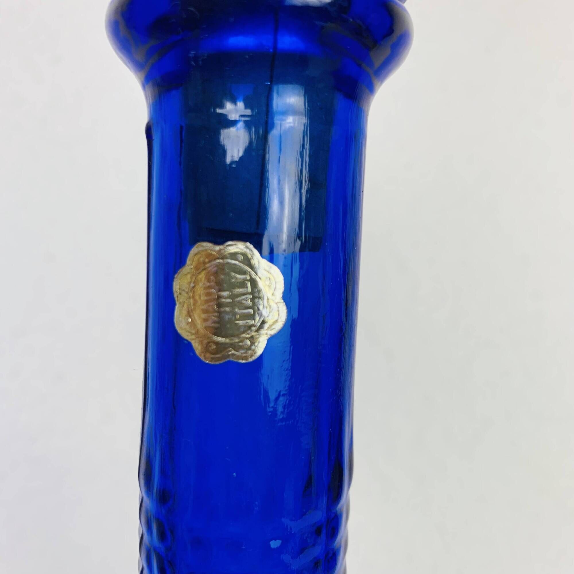 Carafe Empoli Italian bottle blue diamond glass, vintage