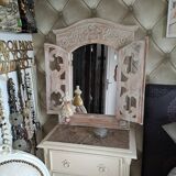 Carved white wood mirror 1990 decorative carved with opening shutters on a square mirror
