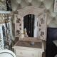 Carved white wood mirror 1990 decorative carved with opening shutters on a square mirror