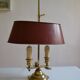 hot water bottle lamp with 2 bronze lights and burgundy sheet metal lampshade