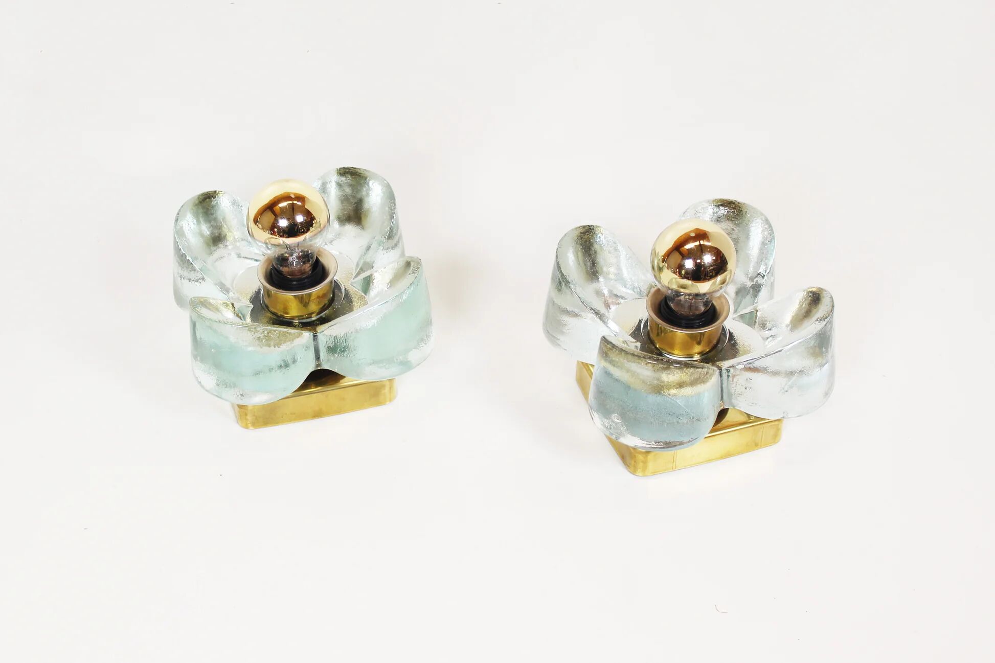 Pair of 1970s brass and glass wall lamps by Sische