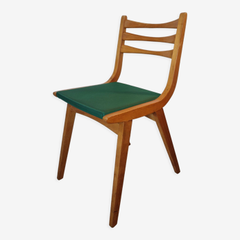 Scandinavian chair vintage beech and green vinyl