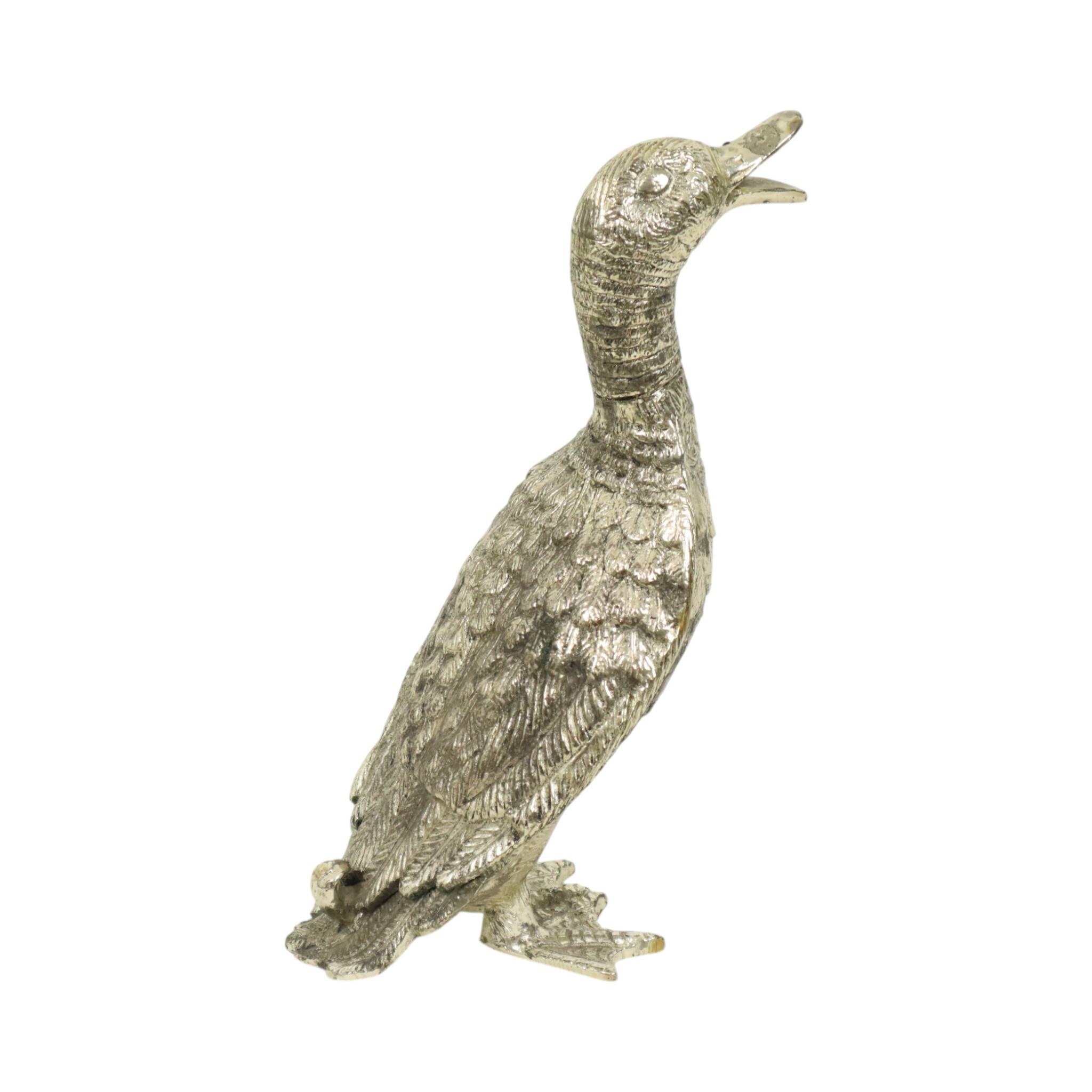 Silver-colored Duck Statue Sculpture Mauro Manetti Style 1970s
