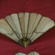 2 art deco fan-shaped wall lights in pearly glass paste and brass