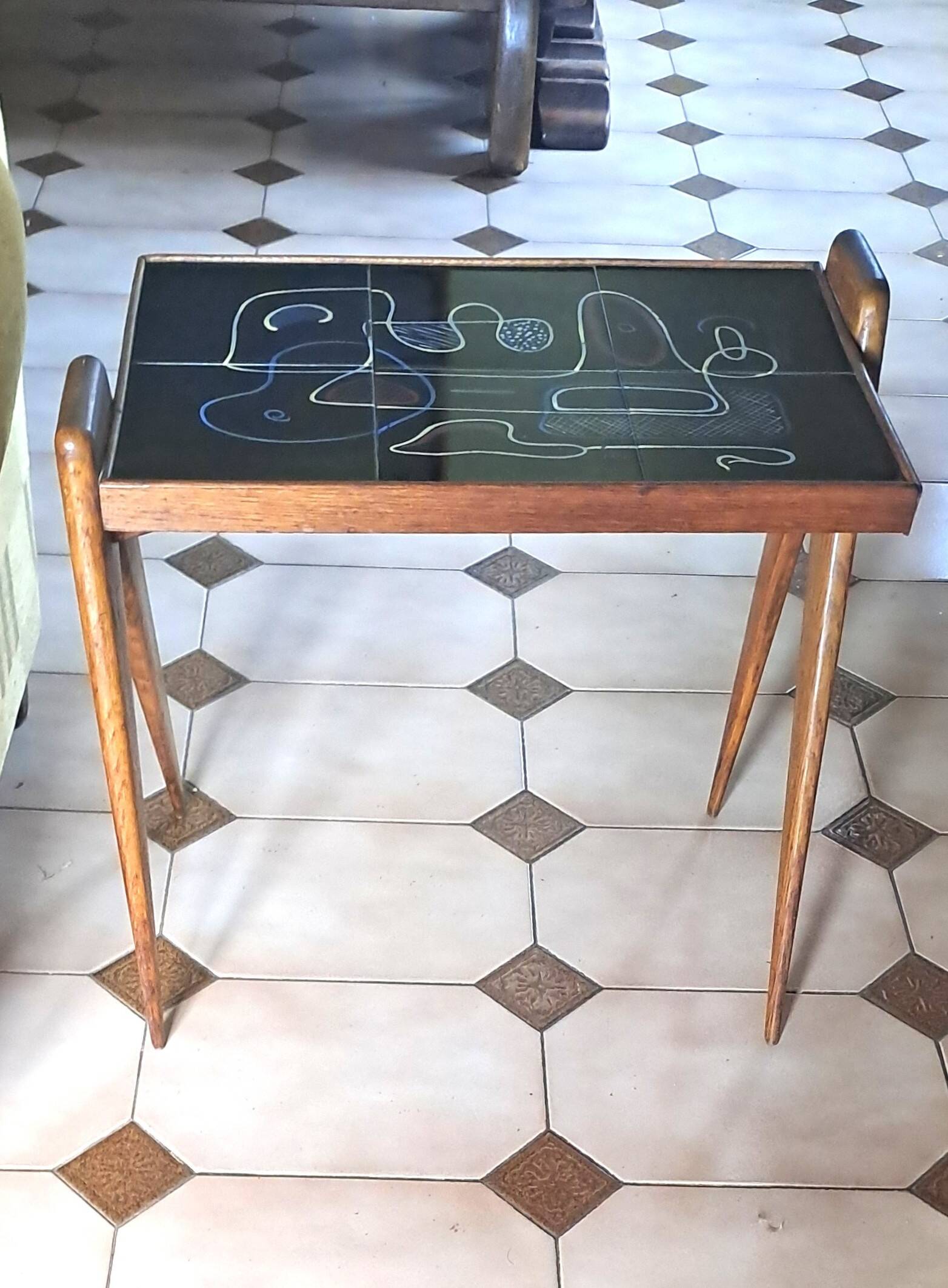 Table en teck et céramique de style scandinave, 1950