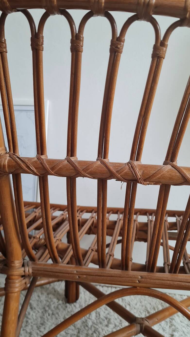 Vintage 1970s rattan bench