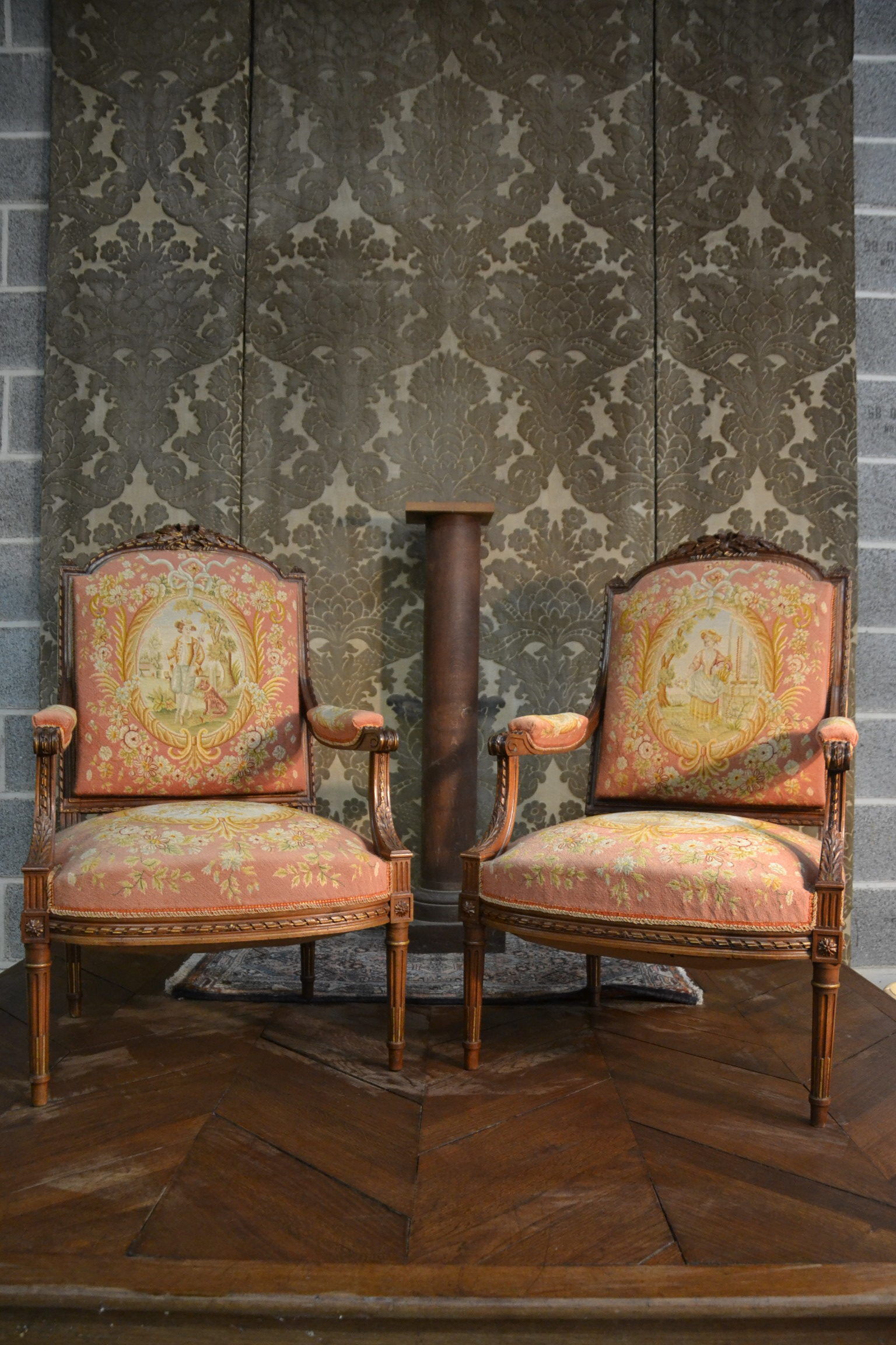 Pair of Louis XVI Style Armchairs in Walnut