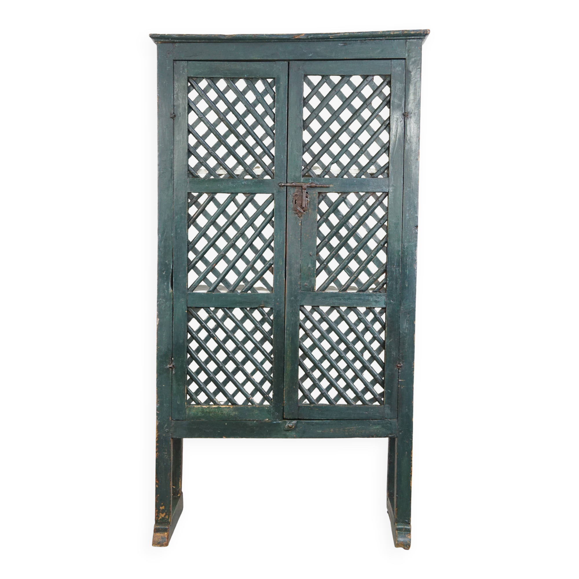 Armoire, buffet espagnol en bois vert et peintures Art populaire, XVIIIe siècle