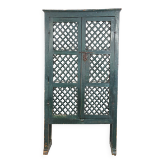Green Spanish cupboard/pantry from the 18th century with folk art paintings