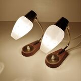Pair of Scandinavian Lamps, Teak Glass